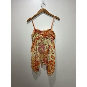 Vtg Heart Soul 90s Y2K Babydoll Tank Size L Fairy Asymmetrical Floral Tie Back